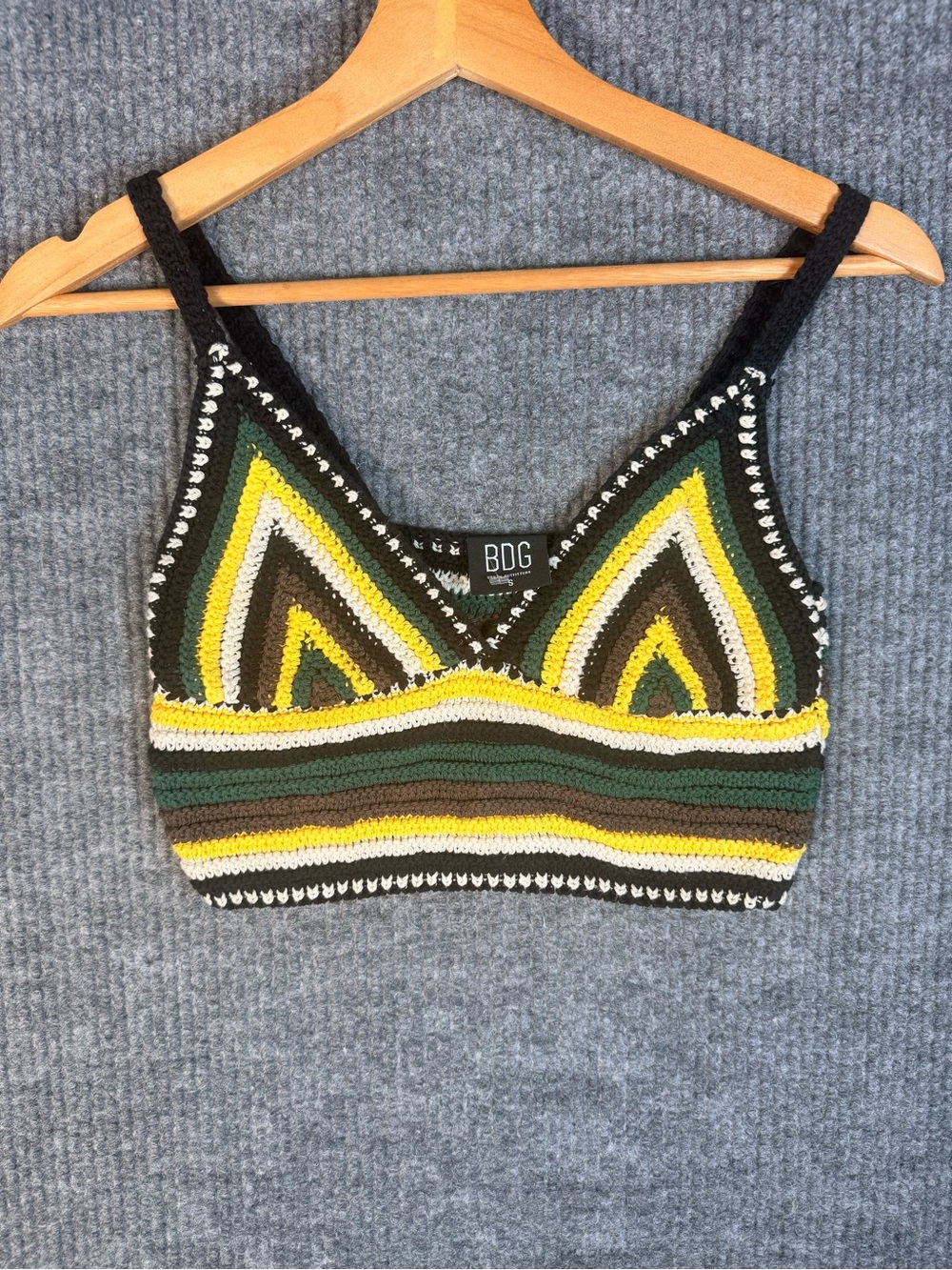 Crochet Striped Bralette Tank Top Green/Yellow/Black/ Brown Excellent Condition - Picture 4 of 8